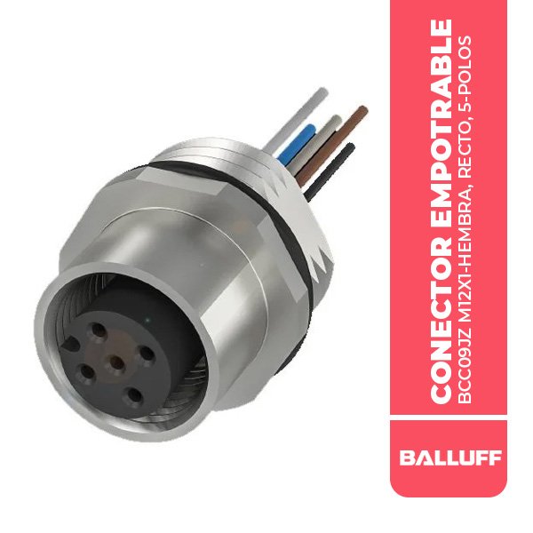 BCC09JZ CONECTOR EMPOTRABLE M12X1-HEMBRA, RECTO, 5-POLOS, A-COD, BCC M455-0000-1A-RM014-005