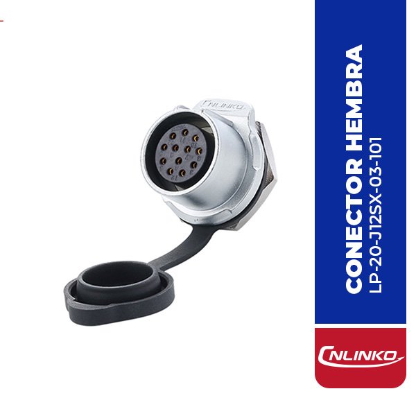 LP-20-J12SX-03-101 CONECTOR HEMBRA 12 PIN, M20, MONTAJE EN PANEL, REDONDO, SERIE LP-20, IP67