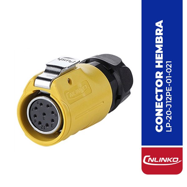 LP-20-J12PE-01-021 CONECTOR HEMBRA 12 PIN, M20, SERIE LP-20, IP67, AMARILLO