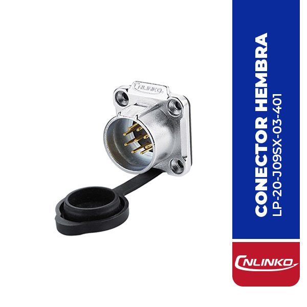 LP-20-J09SX-03-401 CONECTOR HEMBRA 9 PIN, M20, MONTAJE EN PANEL, CON BRIDA CUADRADO, SERIE LP-20, IP67