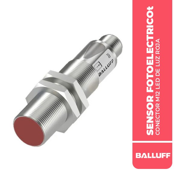 BOS01FE SENSOR FOTOELECTRICO, M18, Ø18x75MM, ALCANCE 0-20M, CONECTOR M12 4P, LED DE LUZ ROJA, PNP-NA, 10-30VDC