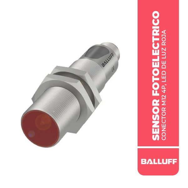 BOS01F8 SENSOR FOTOELECTRICO REFLEX, M18, Ø18x75MM, ALCANCE 0-4M, CONECTOR M12 4P, LED DE LUZ ROJA, PNP NA, 10-30VDC