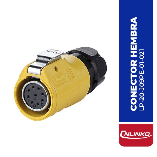 LP-20-J09PE-01-021 CONECTOR HEMBRA 9 PIN, M20, SERIE LP-20, IP67, AMARILLO