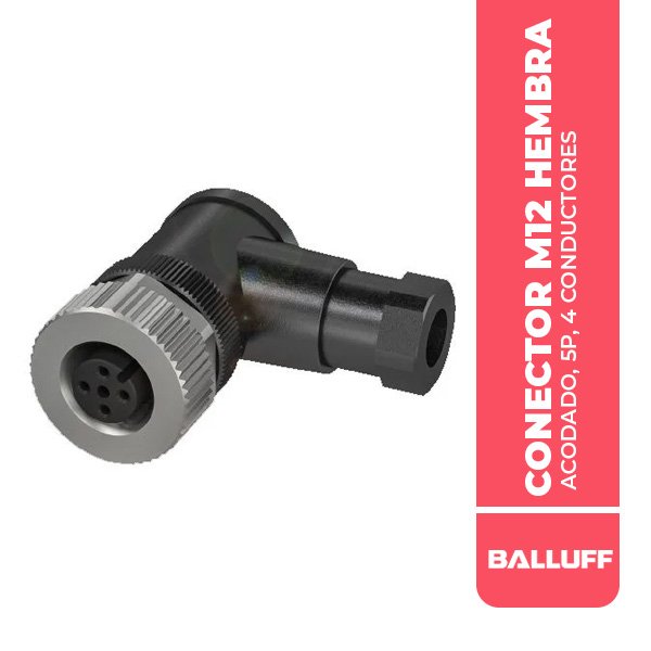 BCC06ZA CONECTOR M12 HEMBRA, ACODADO, 5P, 4 CONDUCTORES, COD. A, 250VDC / 250VAC, 4A, IP67