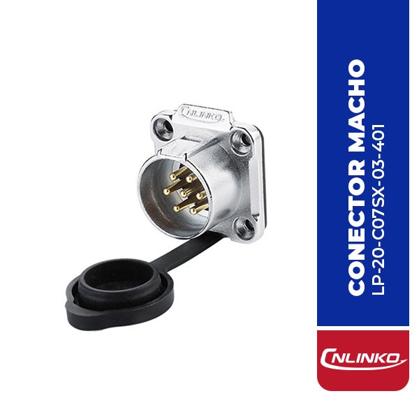 LP-20-C07SX-03-401 CONECTOR MACHO 7 PIN, M20, MONTAJE EN PANEL, CON BRIDA CUADRADO, SERIE LP-20, IP67