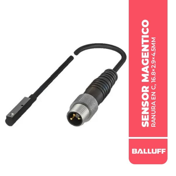 BMF00A2 SENSOR MAGENTICO, RANURA EN C, 16.8x2.9x4.5MM, CABLE 0.3M, CONECTOR M8 3P, PNP NA, 7000HZ, 10-30VDC, IP67