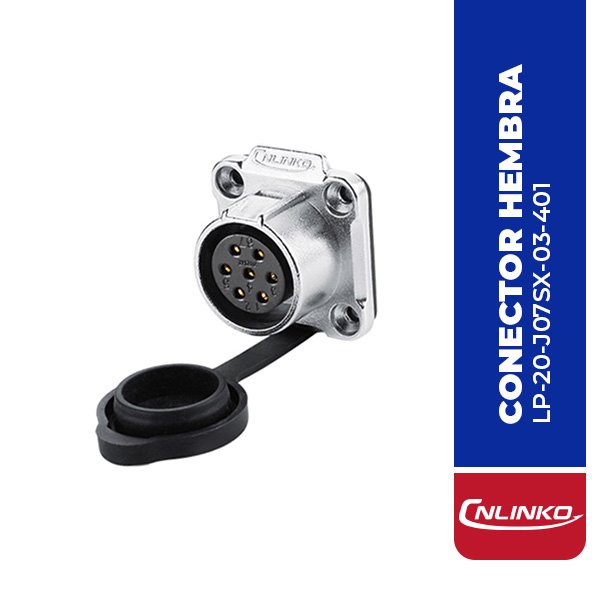 LP-20-J07SX-03-401 CONECTOR HEMBRA 7 PIN, M20, MONTAJE EN PANEL, CON BRIDA CUADRADO, SERIE LP-20, IP67