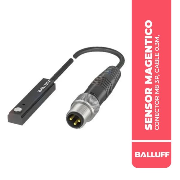 BMF0072 SENSOR DE CAMPO MAGNETICO, 29x6.2x4.4MM, CONECTOR M8 3P, CABLE 0.3M, 10000HZ, 10...30 VDC, IP67