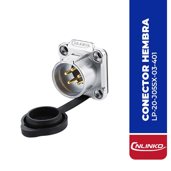 LP-20-J05SX-03-401 CONECTOR HEMBRA 5 PIN, M20, MONTAJE EN PANEL, CON BRIDA CUADRADO, SERIE LP-20, IP67