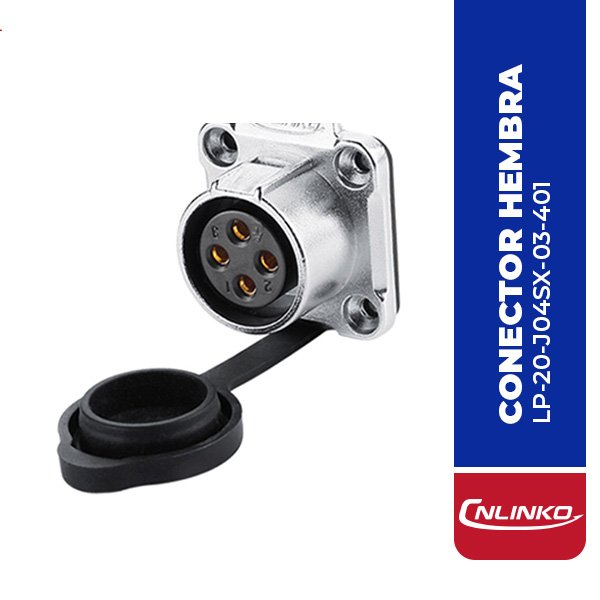LP-20-J04SX-03-401 CONECTOR HEMBRA 4 PIN, M20, MONTAJE EN PANEL, CON BRIDA CUADRADO, SERIE LP-20, IP67