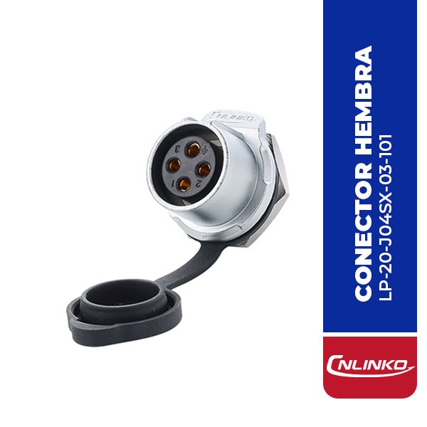 LP-20-J04SX-03-101 CONECTOR HEMBRA 4 PIN, M20, MONTAJE EN PANEL, REDONDO, SERIE LP-20, IP67