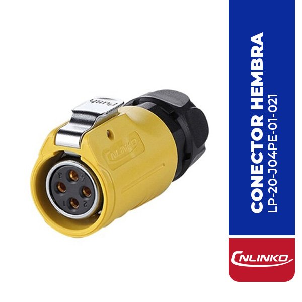 LP-20-J04PE-01-021 CONECTOR HEMBRA 4 PIN, M20, SERIE LP-20, IP67, AMARILLO