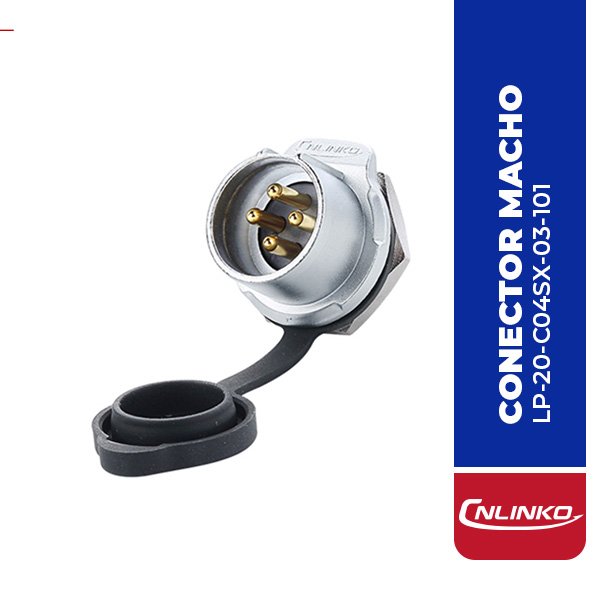 LP-20-C04SX-03-101 CONECTOR MACHO 4 PIN, M20, MONTAJE EN PANEL, REDONDO, SERIE LP-20, IP67