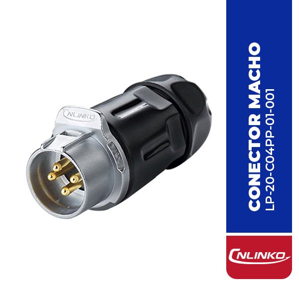 TCONECTOR MACHO 4 PIN, M20, SERIE LP-20, IP67, COMPATIBLE CON LP-20-J04PE-01-021