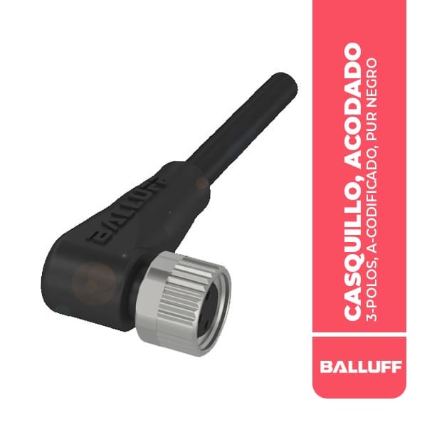 BCC02ML CONECTOR BCC M323-0000-10-001-PX0334-020, M8X1-CASQUILLO, ACODADO, 3-POLOS, A-CODIFICADO, PUR NEGRO, 2 M