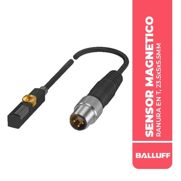 BMF00C4 SENSOR MAGNETICO, RANURA EN T, 23.5x5x5.5MM, CABLE 0.3M CON CONECTOR M8 3P, PNP NA, 3000HZ, 10-30VDC, IP67