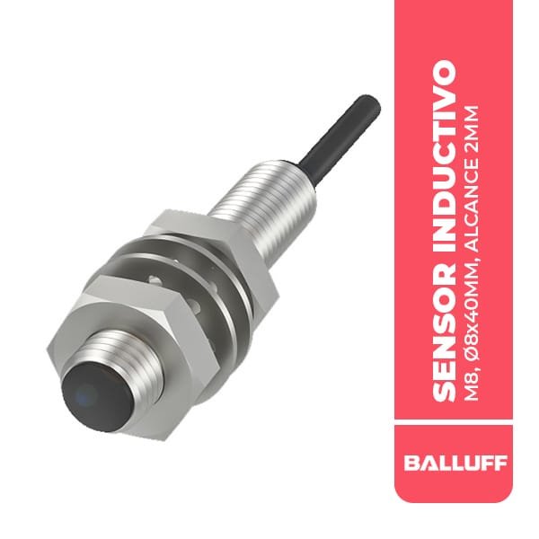 BES00CW SENSOR INDUCTIVO, M8, Ø8x40MM, ALCANCE 2MM, RASANTE, CABLE 2M, PNP NA, 5000HZ, 10-30VDC, IP68