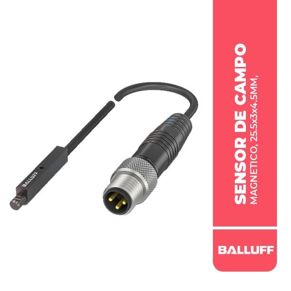 BMF0044 SENSOR DE CAMPO MAGNETICO, 25.5x3x4.5MM, CONECTOR M8 3P, CABLE 0.5M, PNP NA, 30000HZ, 10-30VDC, IP67