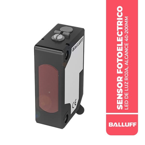 BOS0129 SENSOR FOTOELECTRICO, 10.8x32.7x19.5MM, PNP-NA, LED DE LUZ ROJA, ALCANCE 40-200MM, CABLE 2M, 10-30VDC