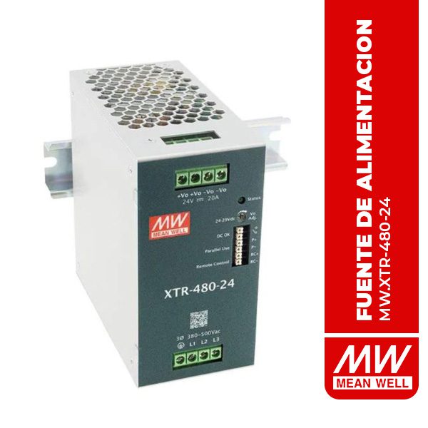 XTR-480-24 FUENTE DE ALIMENTACION XTR, ENTRADA: 320-600VAC, SALIDA: 24VDC / 20A (480W)