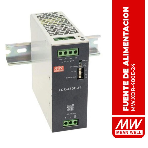 XDR-480E-24 FUENTE DE ALIMENTACION XDR, ENTRADA: 85-264VAC, SALIDA: 24VDC / 20A (480W)