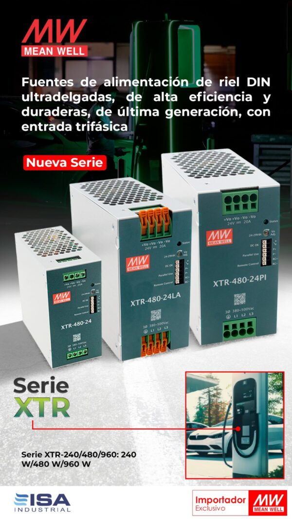XTR-240-24 FUENTE DE ALIMENTACION XTR, ENTRADA: 320-600VAC, SALIDA: 24VDC / 10A (240W) - Imagen 2
