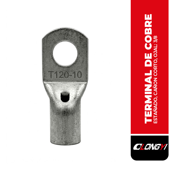 B-T120-10 TERMINAL DE COBRE ESTAÑADO, CAÑON CORTO, OJAL: 3/8", CABLE: 4/0 AWG, 120MM