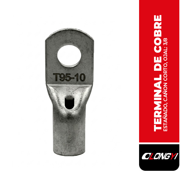 B-T95-10 TERMINAL DE COBRE ESTAÑADO, CAÑON CORTO, OJAL: 3/8", CABLE: 3/0 AWG, 95MM