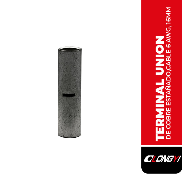 B-L16 TERMINAL UNION DE COBRE ESTAÑADO, CABLE 6 AWG, 16MM, LONGYI