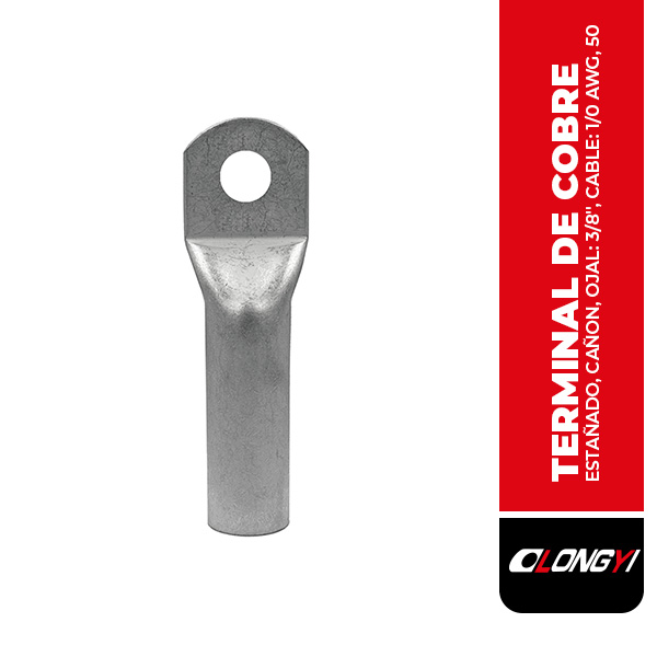 B-T50-10 TERMINAL DE COBRE ESTAÑADO, CAÑON CORTO, OJAL: 3/8", CABLE: 1/0 AWG, 50MM