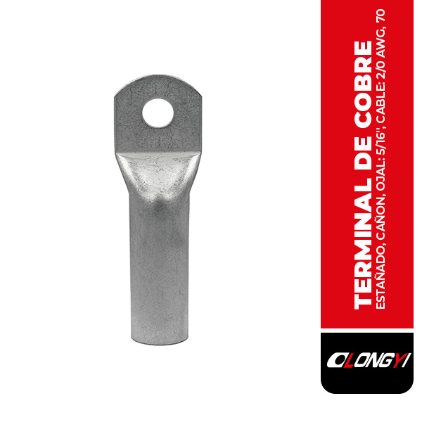 B-T70-8 TERMINAL DE COBRE ESTAÑADO, CAÑON CORTO, OJAL: 5/16", CABLE: 2/0 AWG, 70MM