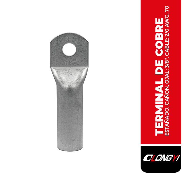 B-T70-10 TERMINAL DE COBRE ESTAÑADO, CAÑON CORTO, OJAL: 3/8", CABLE: 2/0 AWG, 70MM