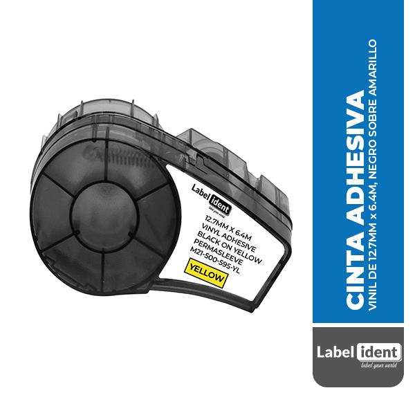 M21-500-595-YL CINTA ADHESIVA VINIL DE 12.7MM x 6.4M, NEGRO SOBRE AMARILLO (BRADY)