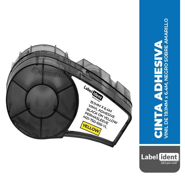 M21-750-595-YL CINTA ADHESIVA VINIL DE 19.1MM x 6.4M, NEGRO SOBRE AMARILLO (BRADY)