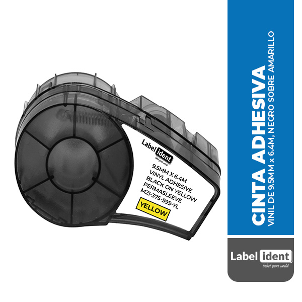 M21-375-595-YL CINTA ADHESIVA VINIL DE 9.5MM x 6.4M, NEGRO SOBRE AMARILLO (BRADY)