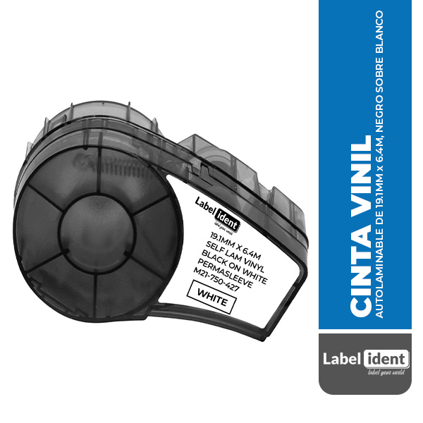 M21-750-427 CINTA VINIL AUTOLAMINABLE DE 19.1MM x 6.4M, NEGRO SOBRE BLANCO (BRADY)