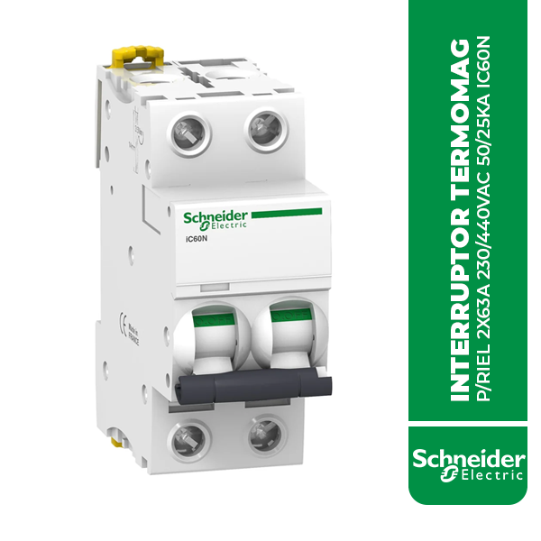 A9F74263 INTERRUPTOR TERMOMAG P/RIEL 2X63A 230/440VAC 50/25KA IC60N