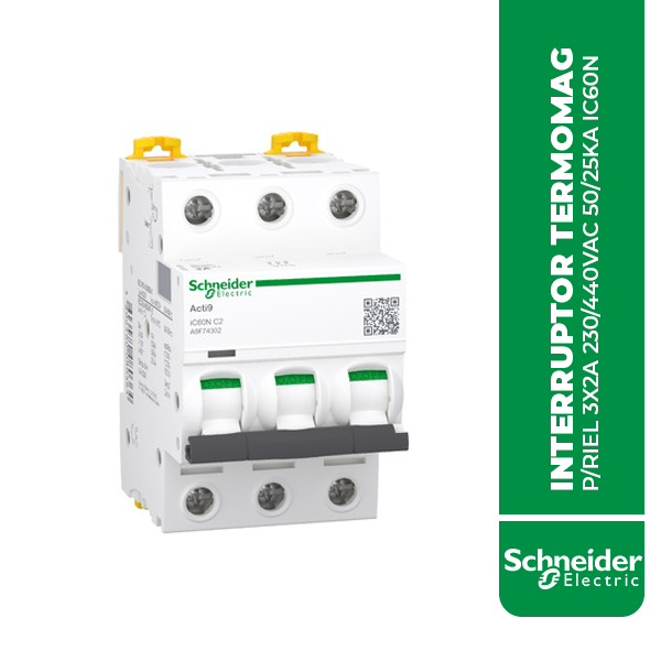 A9F74302 INTERRUPTOR TERMOMAG P/RIEL 3X2A 230/440VAC 50/25KA IC60N