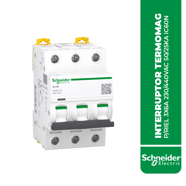 SE.A9F74306 INTERRUPTOR TERMOMAG P/RIEL 3X6A 230/440VAC 50/25KA IC60N