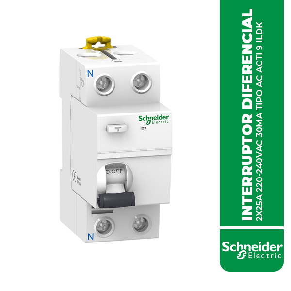 SE.A9R50225 INTERRUPTOR DIFERENCIAL 2X25A 220-240VAC 30MA TIPO AC ACTI 9 ILDK
