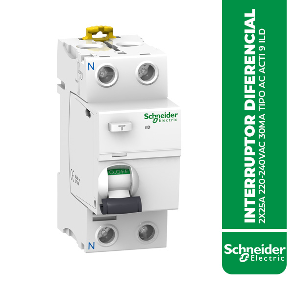 SE.A9R71225 INTERRUPTOR DIFERENCIAL 2X25A 220-240VAC 30MA TIPO AC ACTI 9 ILD
