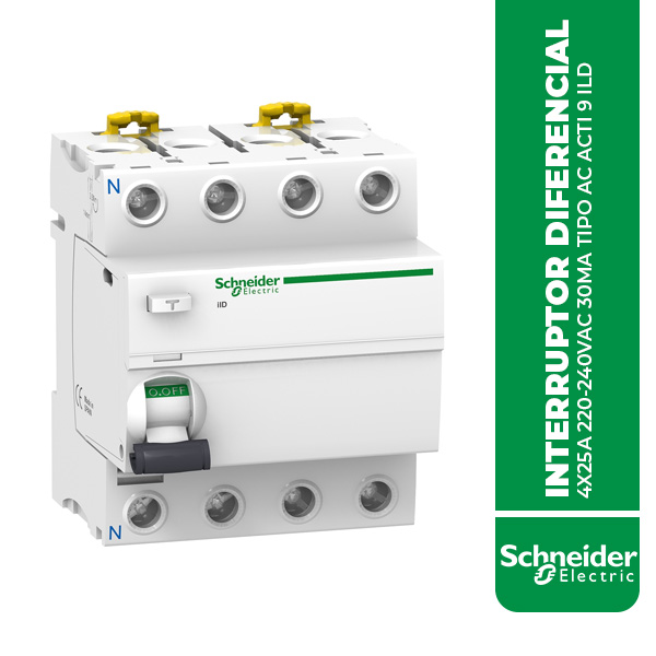 SE.A9R71425 INTERRUPTOR DIFERENCIAL 4X25A 220-240VAC 30MA TIPO AC ACTI 9 ILD