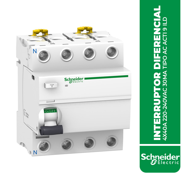 SE.A9R71440 INTERRUPTOR DIFERENCIAL 4X40A 220-240VAC 30MA TIPO AC ACTI 9 ILD