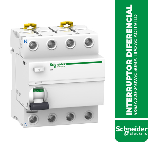 SE.A9R71463 INTERRUPTOR DIFERENCIAL 4X63A 220-240VAC 30MA TIPO AC ACTI 9 ILD