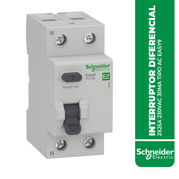 SE.EZ9R36225 INTERRUPTOR DIFERENCIAL 2X25A 230VAC 30MA TIPO AC EASY9