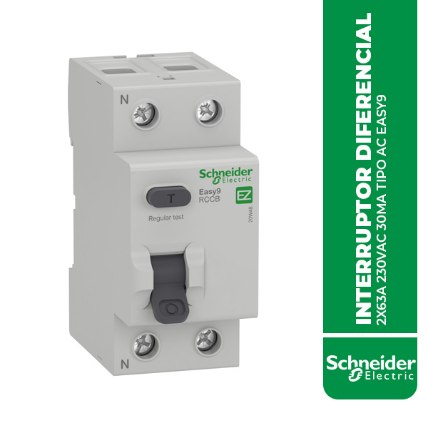 SE.EZ9R36263 INTERRUPTOR DIFERENCIAL 2X63A 230VAC 30MA TIPO AC EASY9