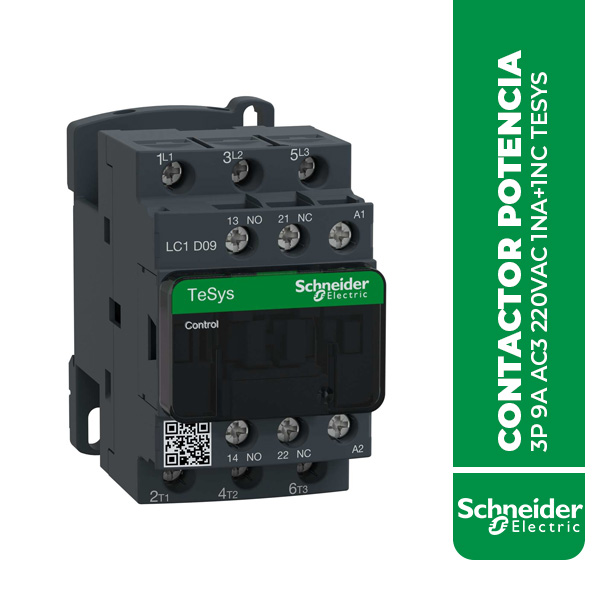 SE.LC1D09M7 CONTACTOR POTENCIA MAGNETICO 3P 9A AC3 220VAC 1NA+1NC TESYS