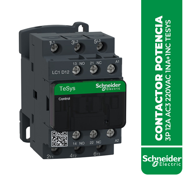 SE.LC1D12M7 CONTACTOR POTENCIA MAGNETICO 3P 12A AC3 220VAC 1NA+1NC TESYS