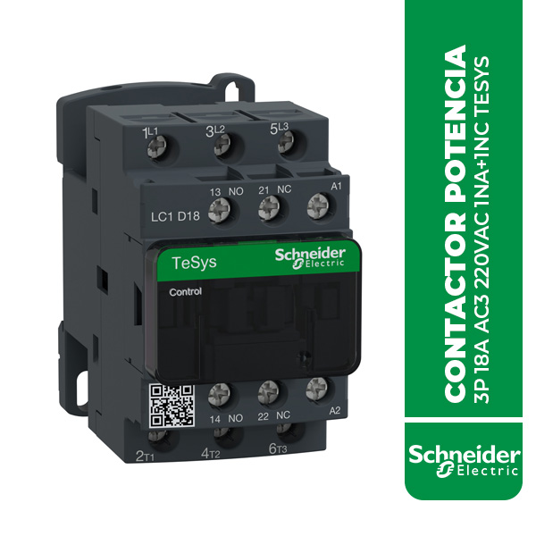 SE.LC1D18M7 CONTACTOR POTENCIA MAGNETICO 3P 18A AC3 220VAC 1NA+1NC TESYS