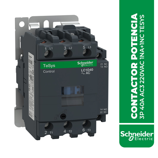 SE.LC1D40M7 CONTACTOR POTENCIA MAGNETICO 3P 40A AC3 220VAC 1NA+1NC TESYS